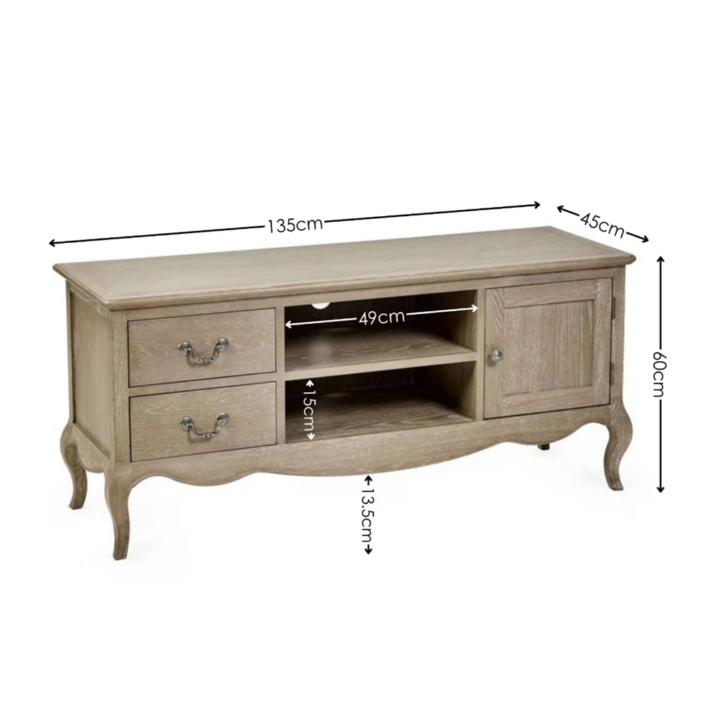 Caitlyn Wooden French Style TV Stand in Limed Oak