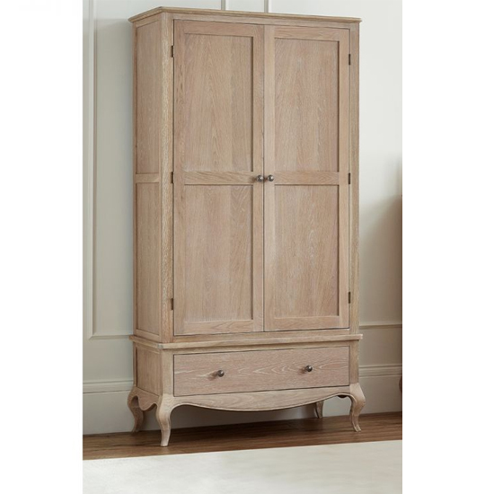 Product photograph of Caitlyn Wooden Wardrobe With 2 Doors 1 Drawer In Limed Oak from Furniture in Fashion