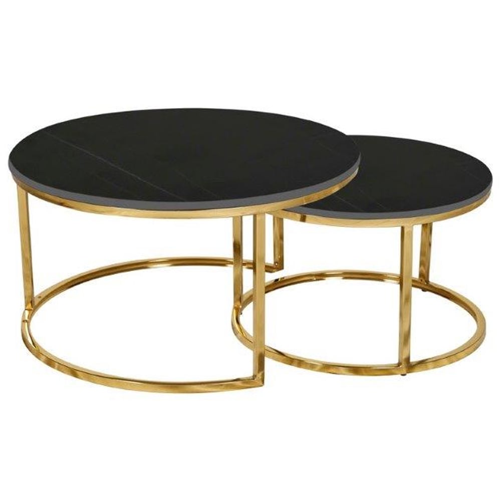 Caius Ceramic Round Nesting Coffee Tables In Lawrence Black