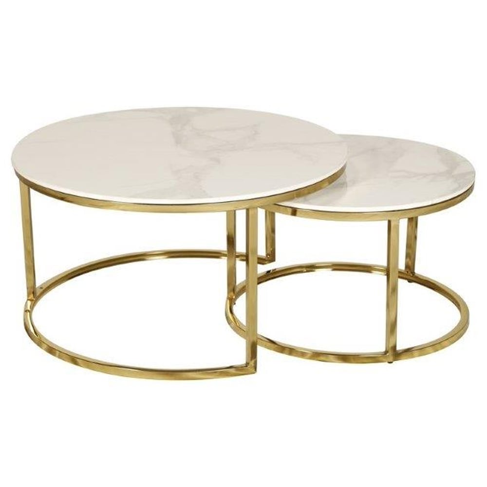 Caius Ceramic Round Nesting Coffee Tables In White
