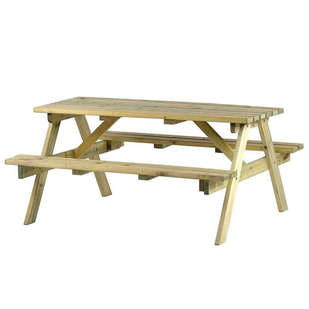 Caius Outdoor Wooden 6 Seater Picnic Table in Green Pine
