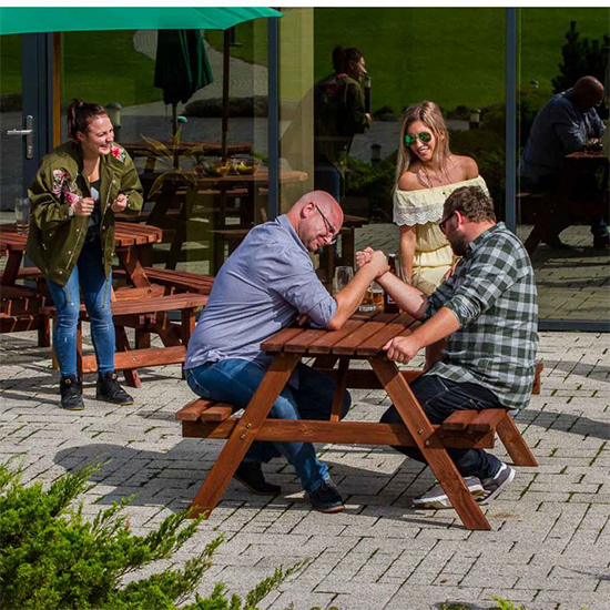 Caius Timber Picnic Table With Benches In Oak Brown
