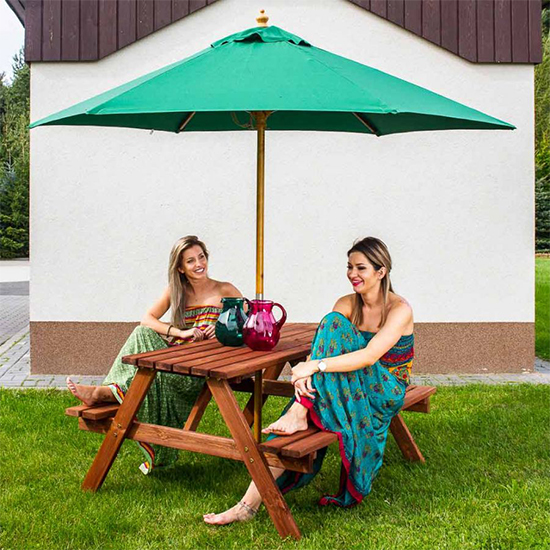Caius Timber Picnic Table With Benches In Oak Brown