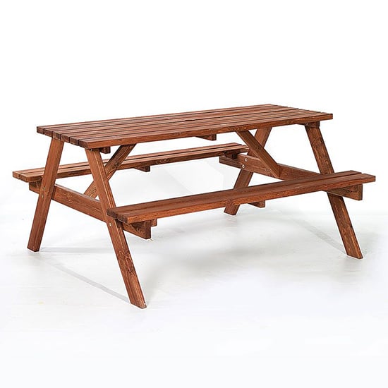 Product photograph of Caius Timber Picnic Table With Benches In Oak Brown from Furniture in Fashion