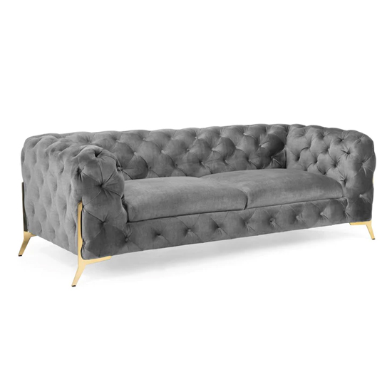 Cala Chesterfield Plush Velvet 3 Seater Sofa In Grey Furniture in Fashion