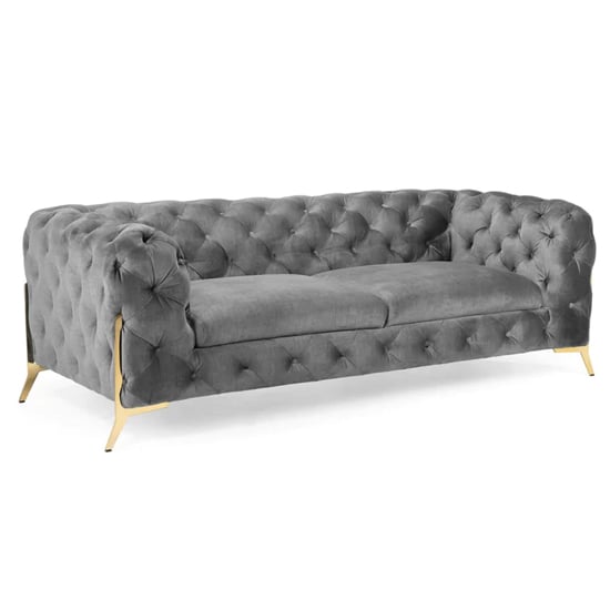 Cala Plush Velvet 3 Seater Sofa In Grey