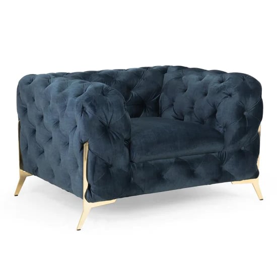 Product photograph of Cala Plush Velvet Armchair In Deep Ocean from Furniture in Fashion