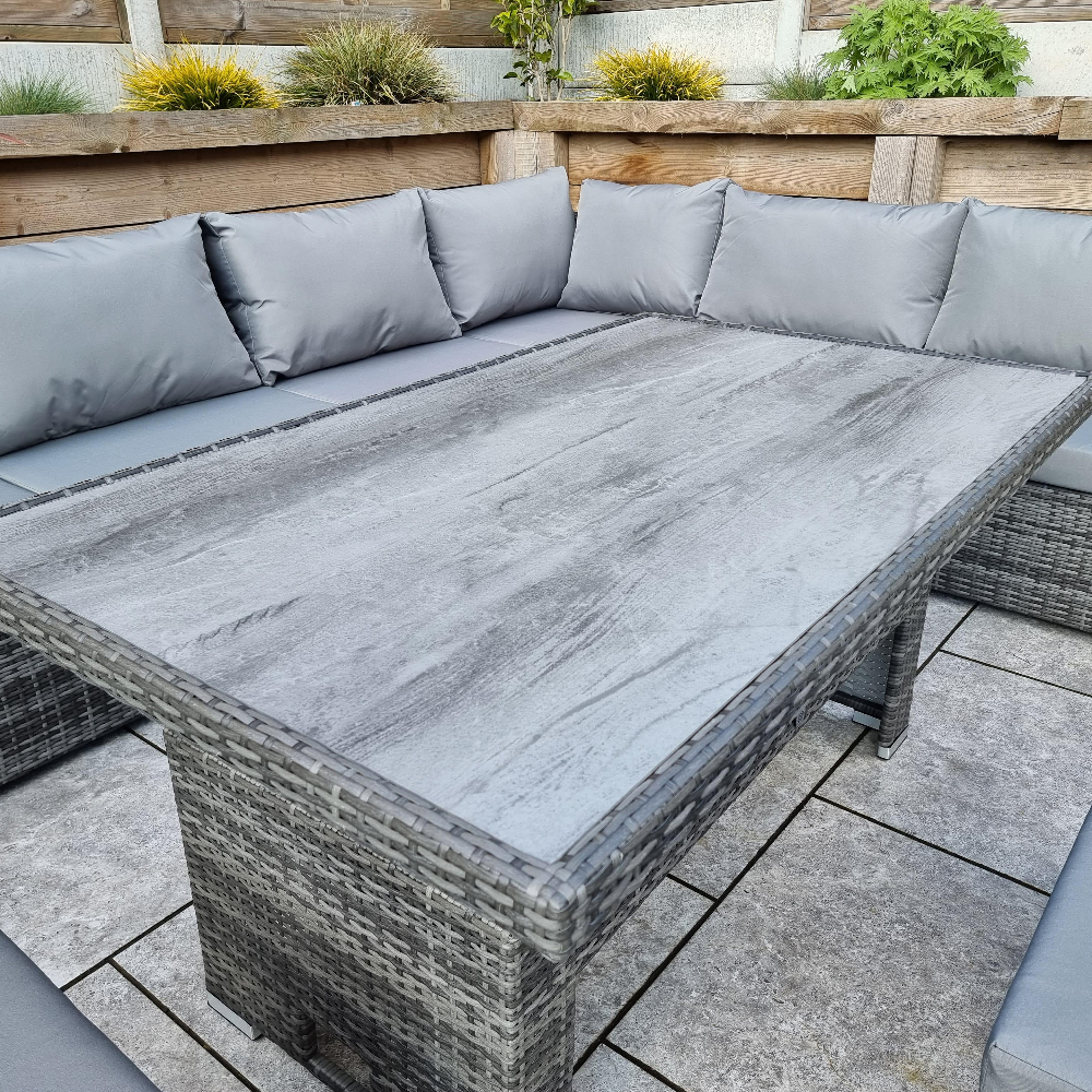 Calabar Rattan Garden Corner Dining Set In Grey