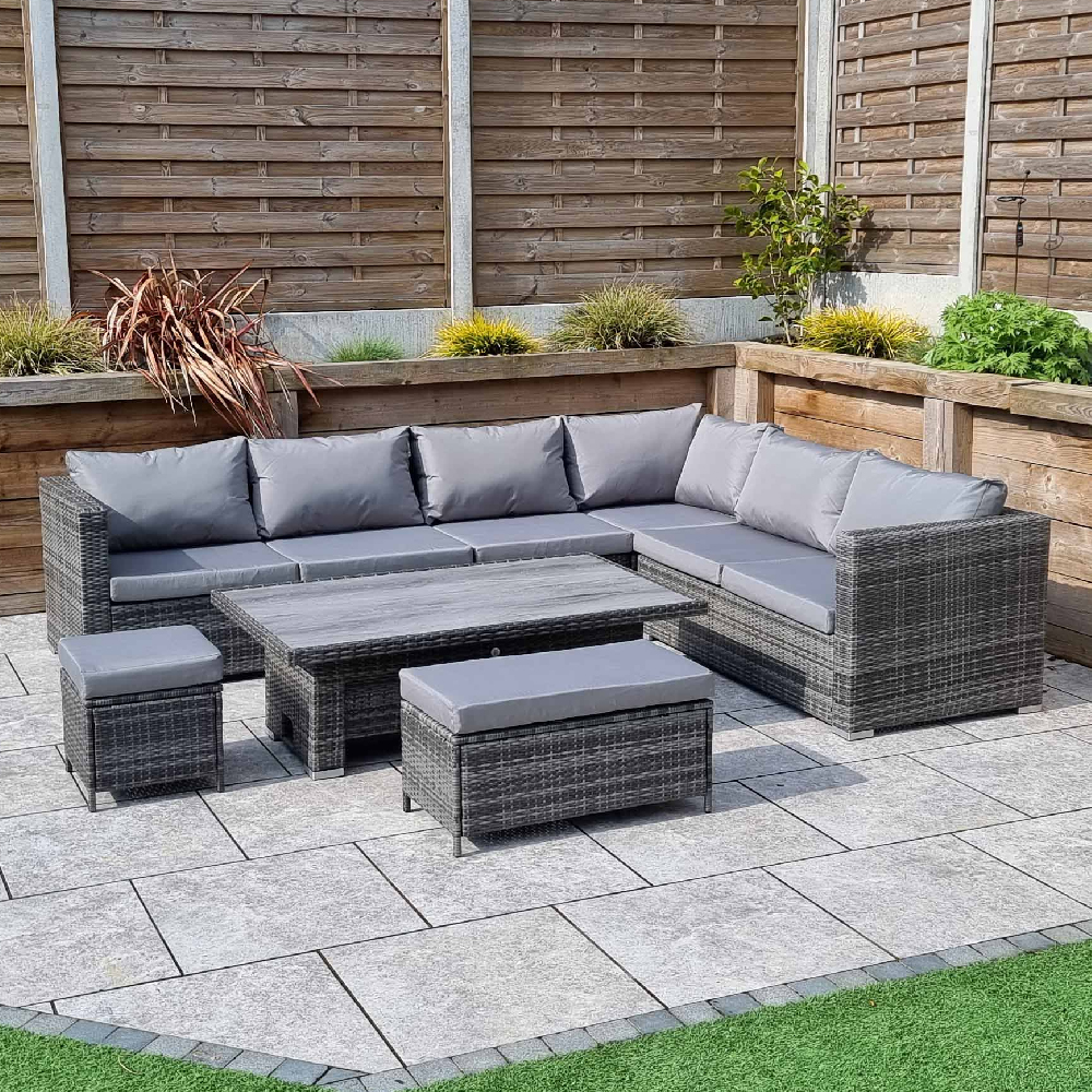 Calabar Rattan Garden Corner Dining Set In Grey