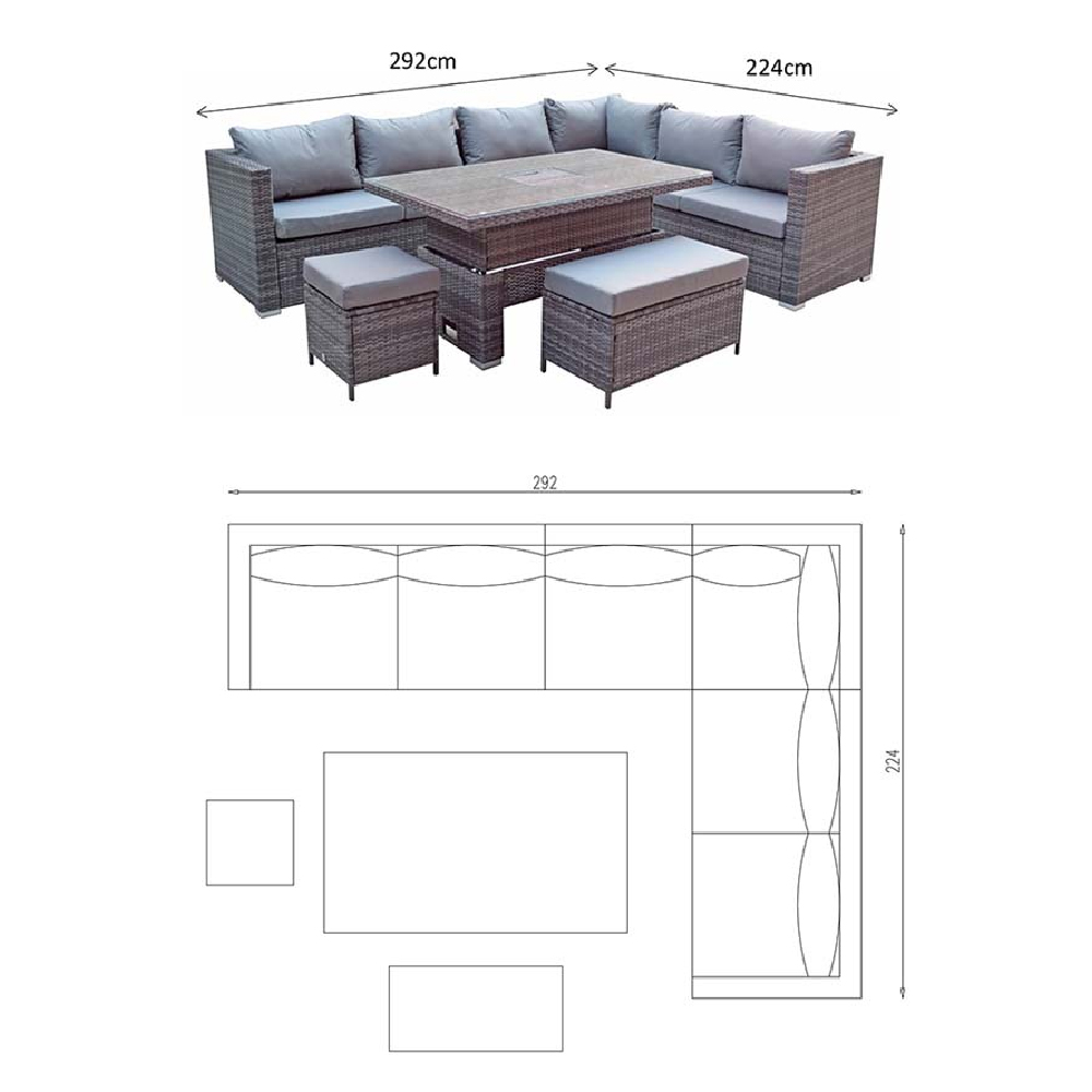 Calabar Rattan Garden Corner Dining Set In Grey
