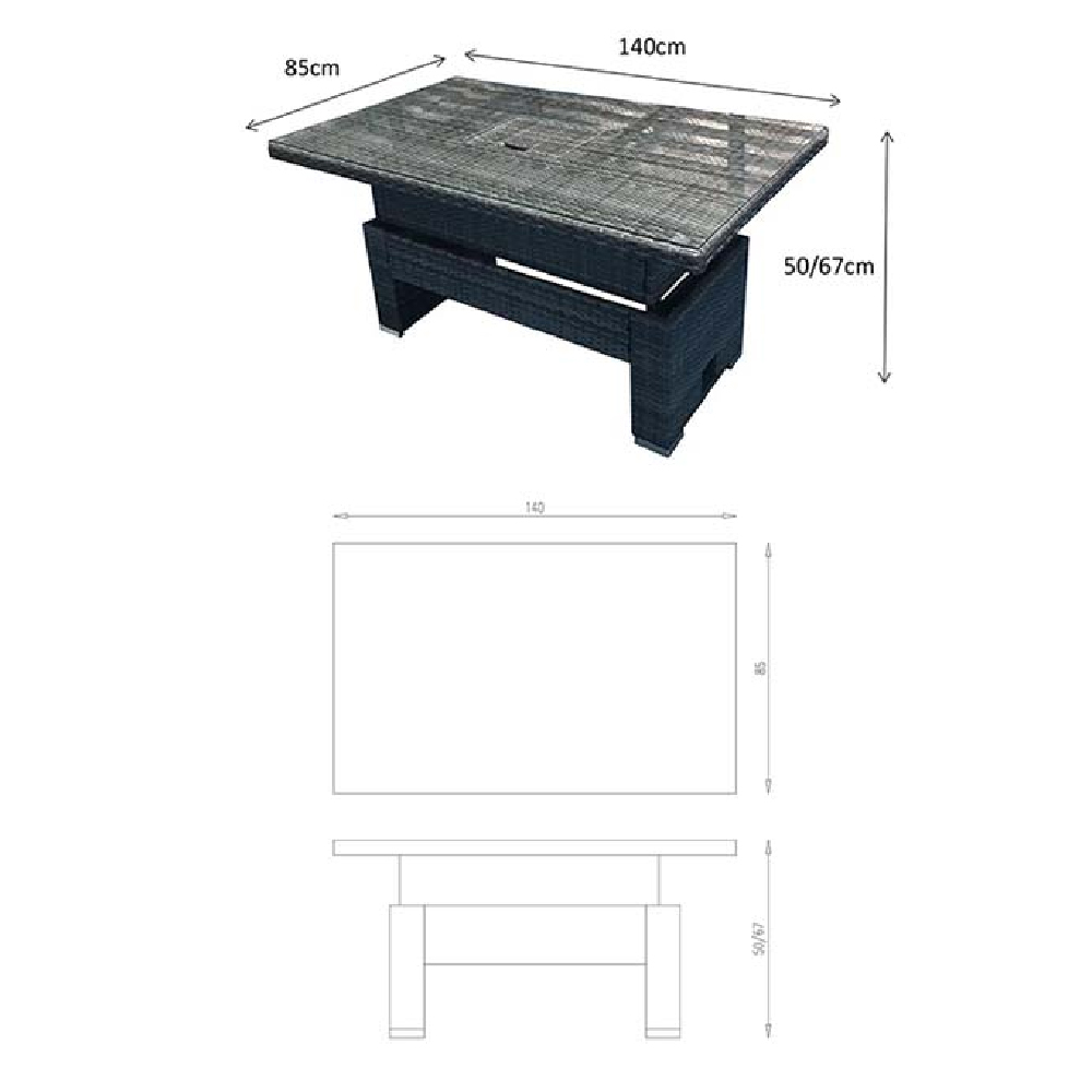 Calabar Rattan Garden Corner Dining Set With Lift Up In Grey