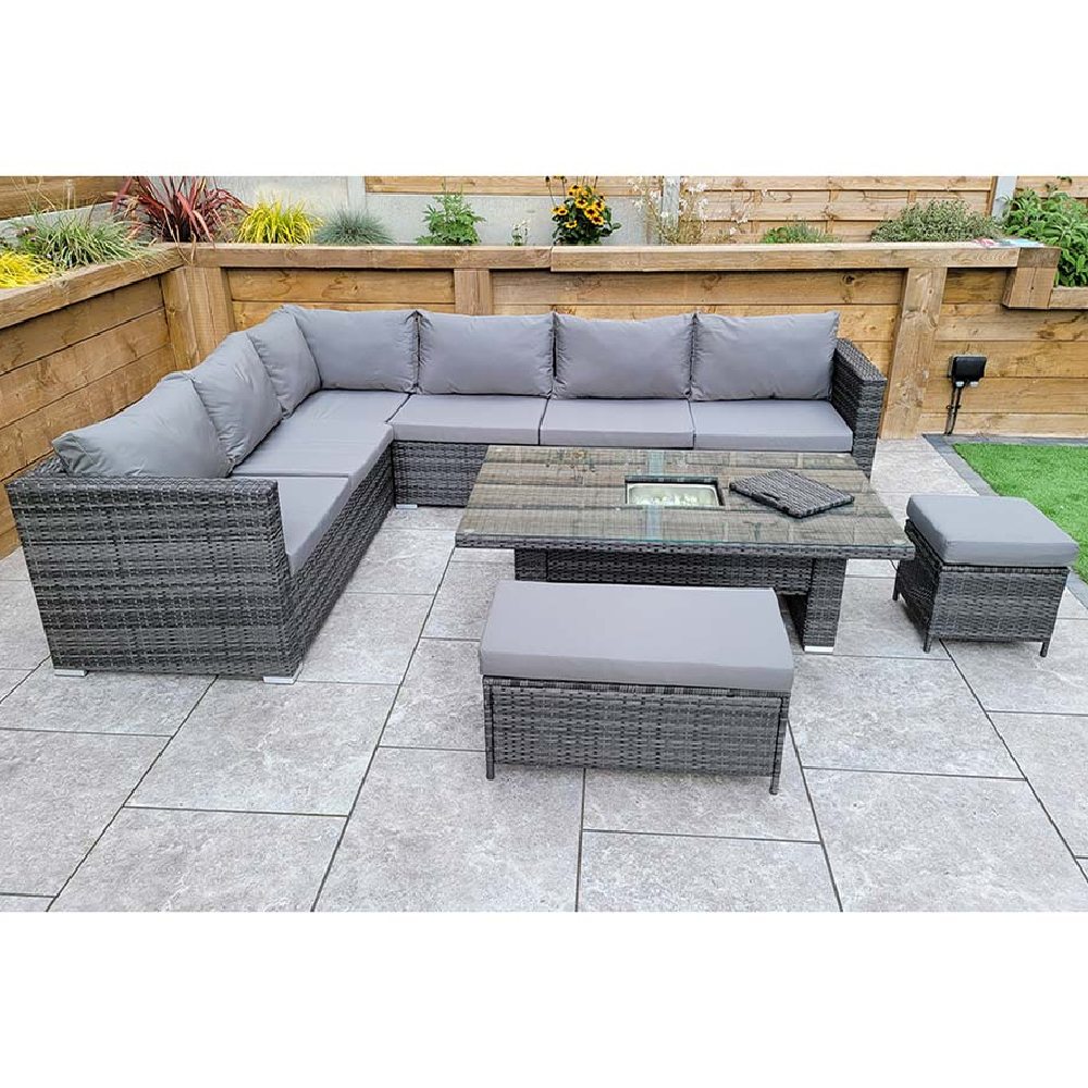 Calabar Rattan Garden Corner Dining Set With Lift Up In Grey