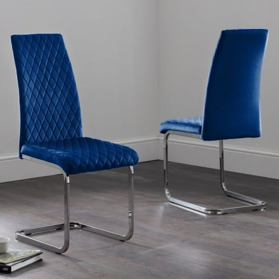 Cadewyn Blue Velvet Cantilever Dining Chairs In Pair