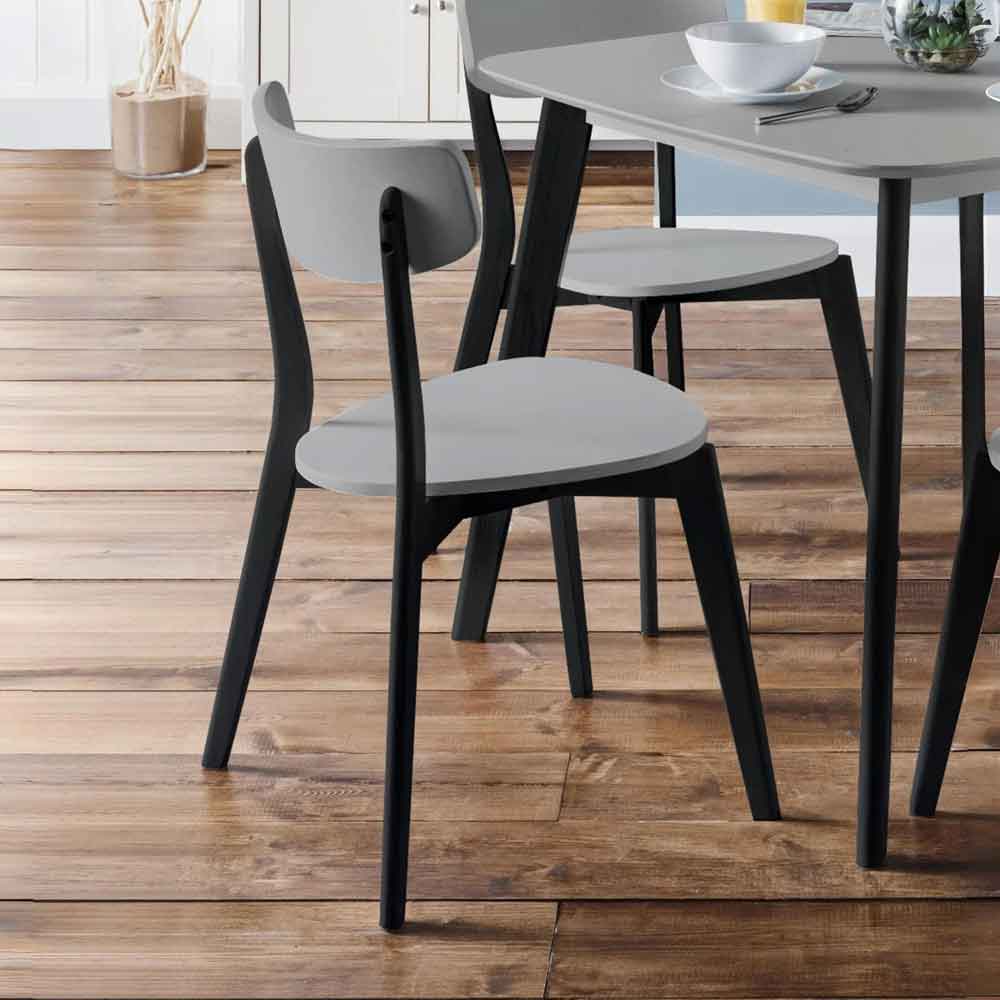 Calah Grey Black Wooden Dining Chairs In Pair