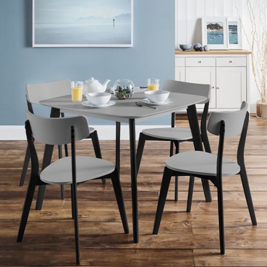 Photo of Calah square dining table with 4 chairs in grey and black