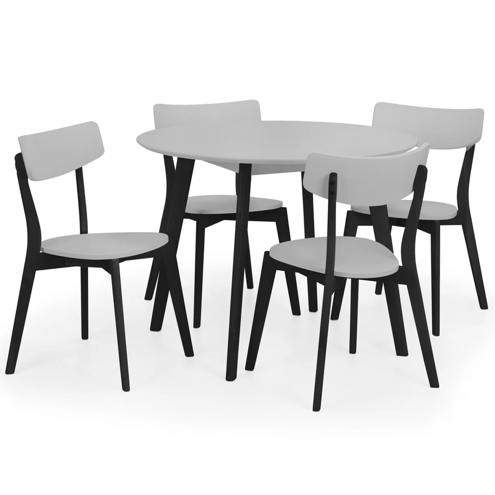 Calah Wooden Round Dining Table With 4 Chairs - Grey And Black