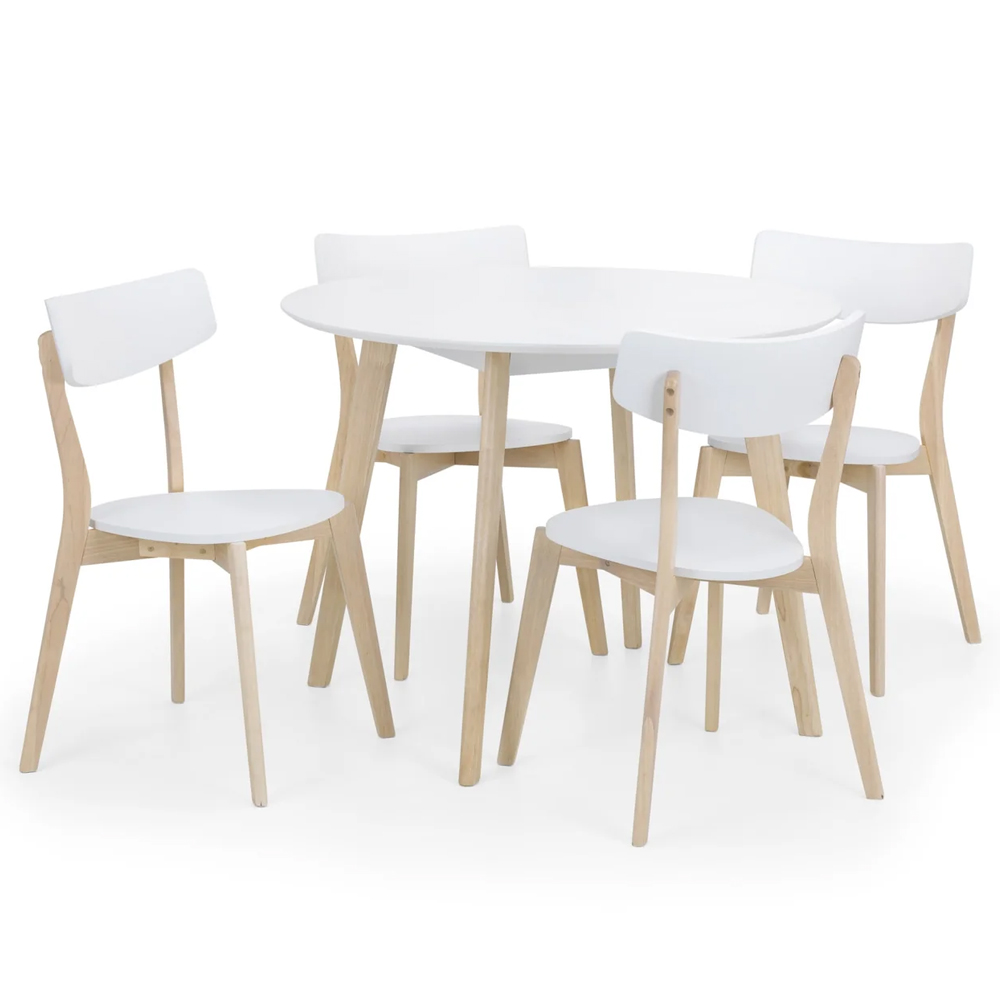 Calah Wooden Round Dining Table With 4 Chairs - White And Oak