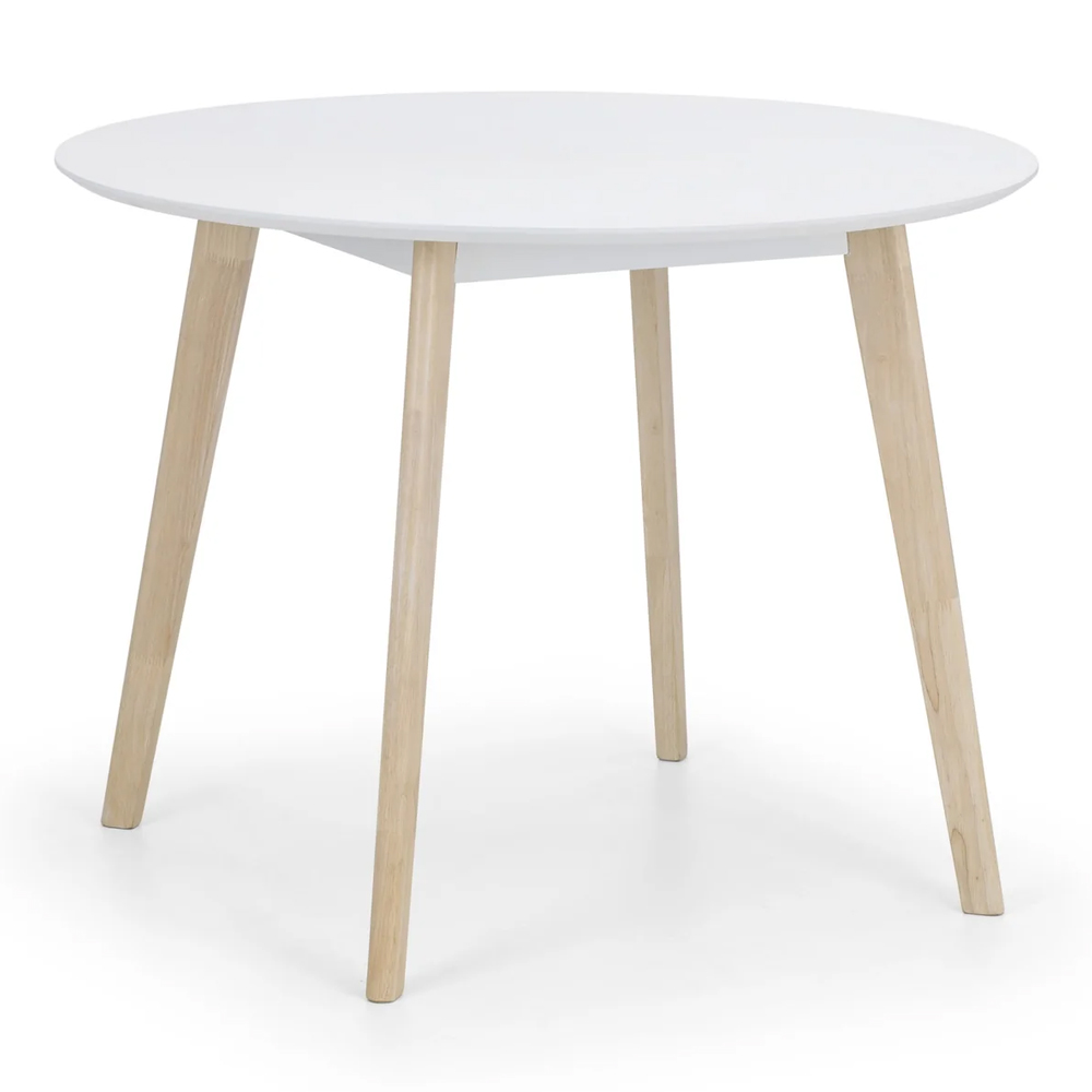 Calah Wooden Round Dining Table With 4 Chairs - White And Oak