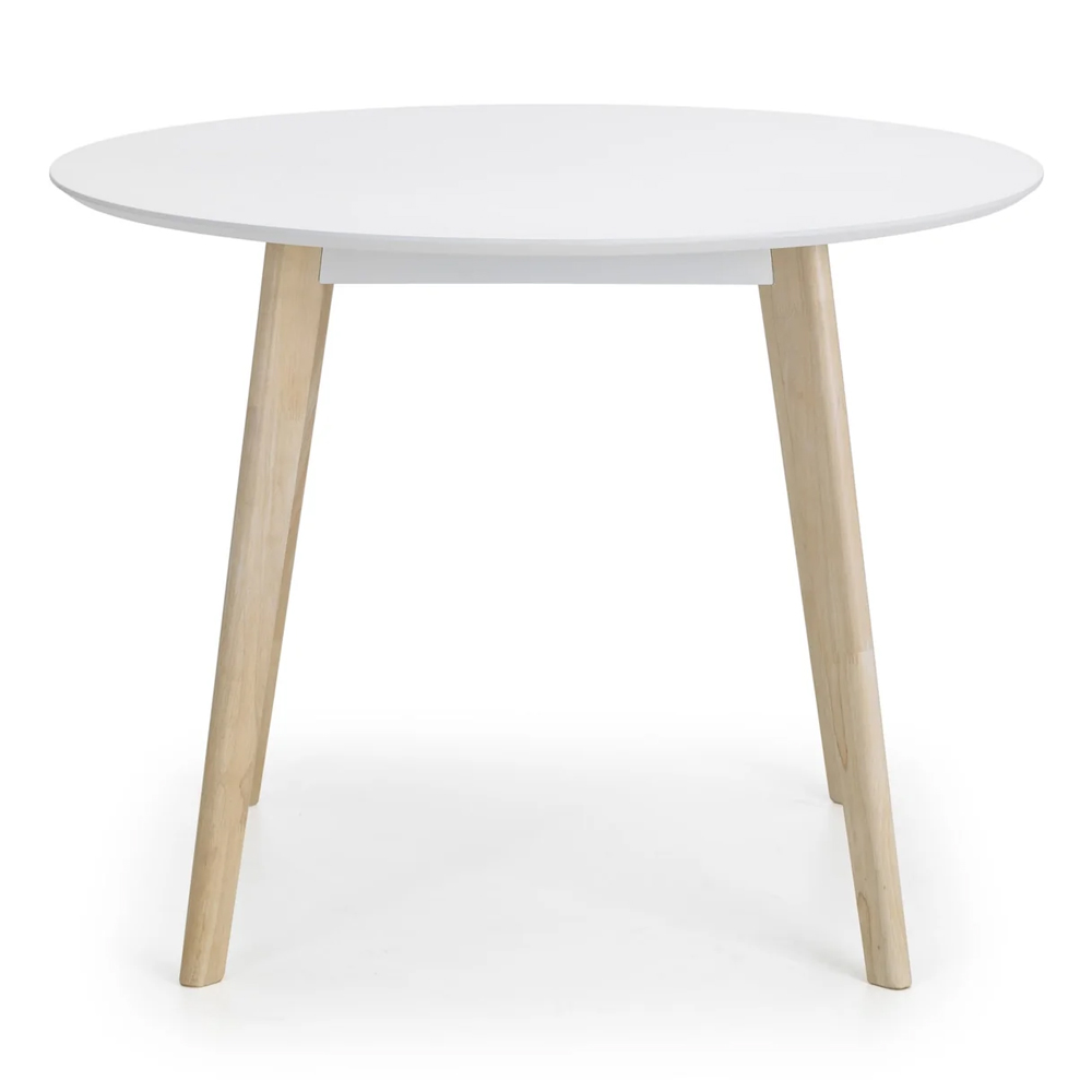 Calah Wooden Round Dining Table With 4 Chairs - White And Oak
