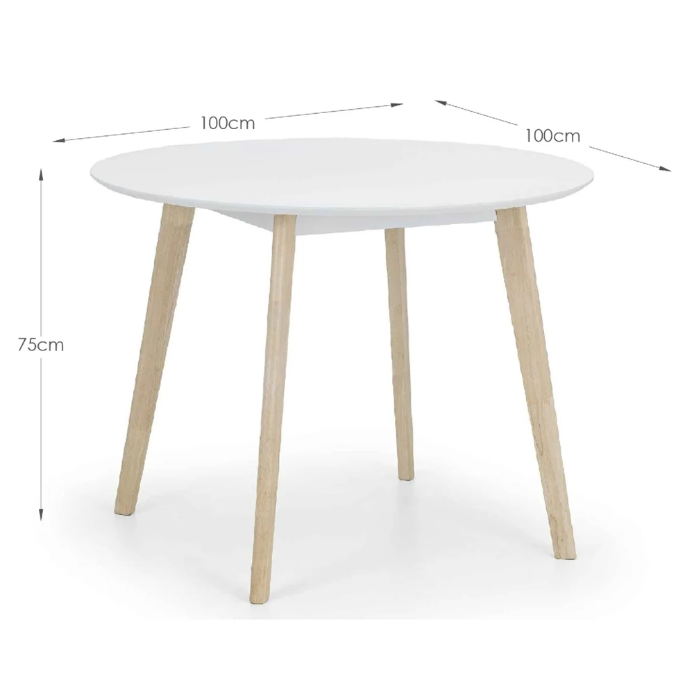 Calah Wooden Round Dining Table With 4 Chairs - White And Oak