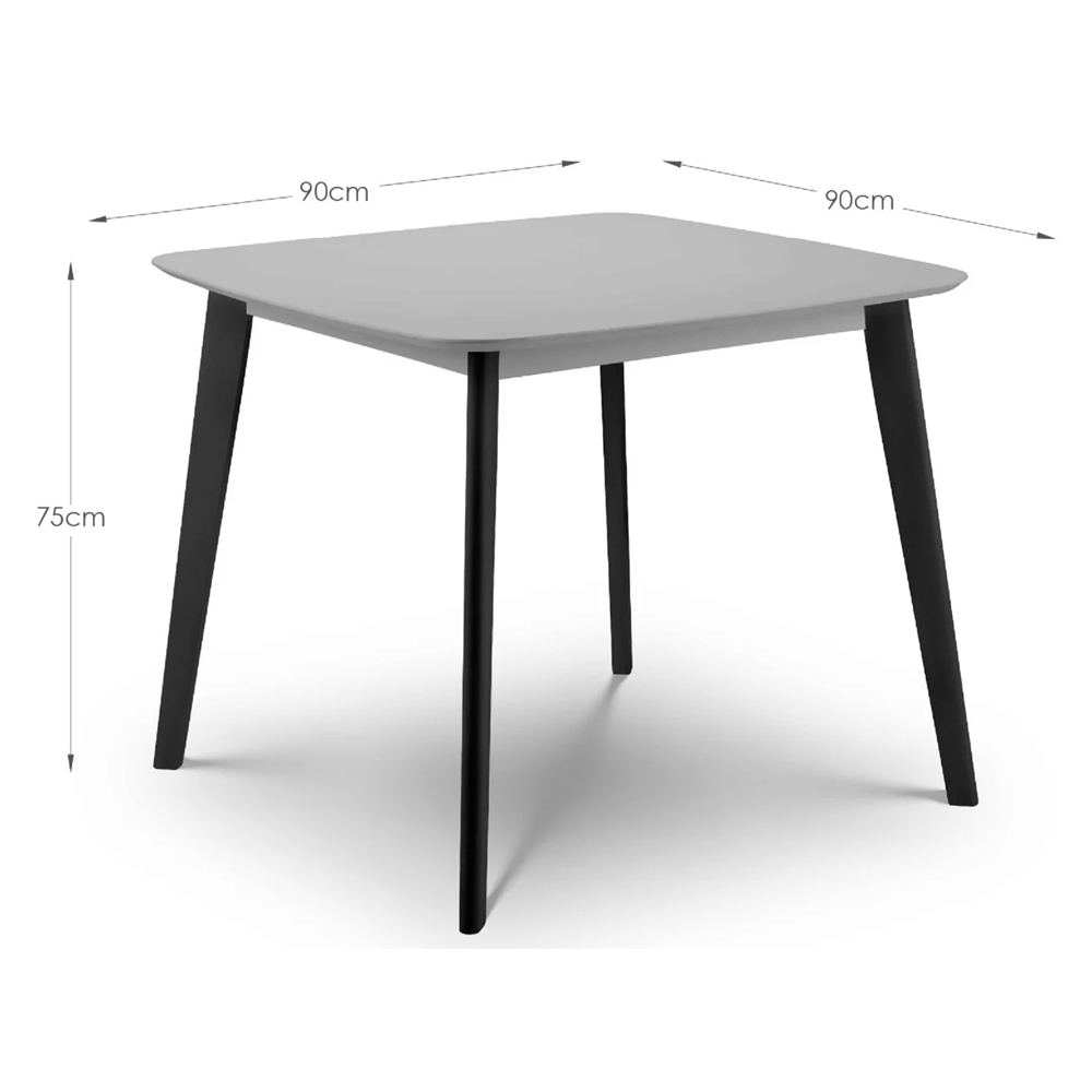 Calah Grey Wooden Square Dining Table With 4 Black Chairs