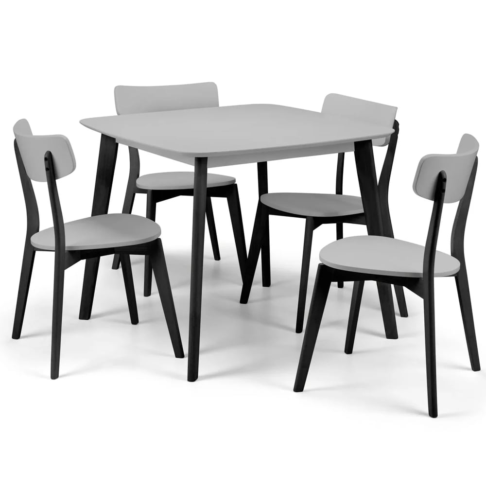 Calah Wooden Square Dining Table With 4 Chairs - Grey And Black