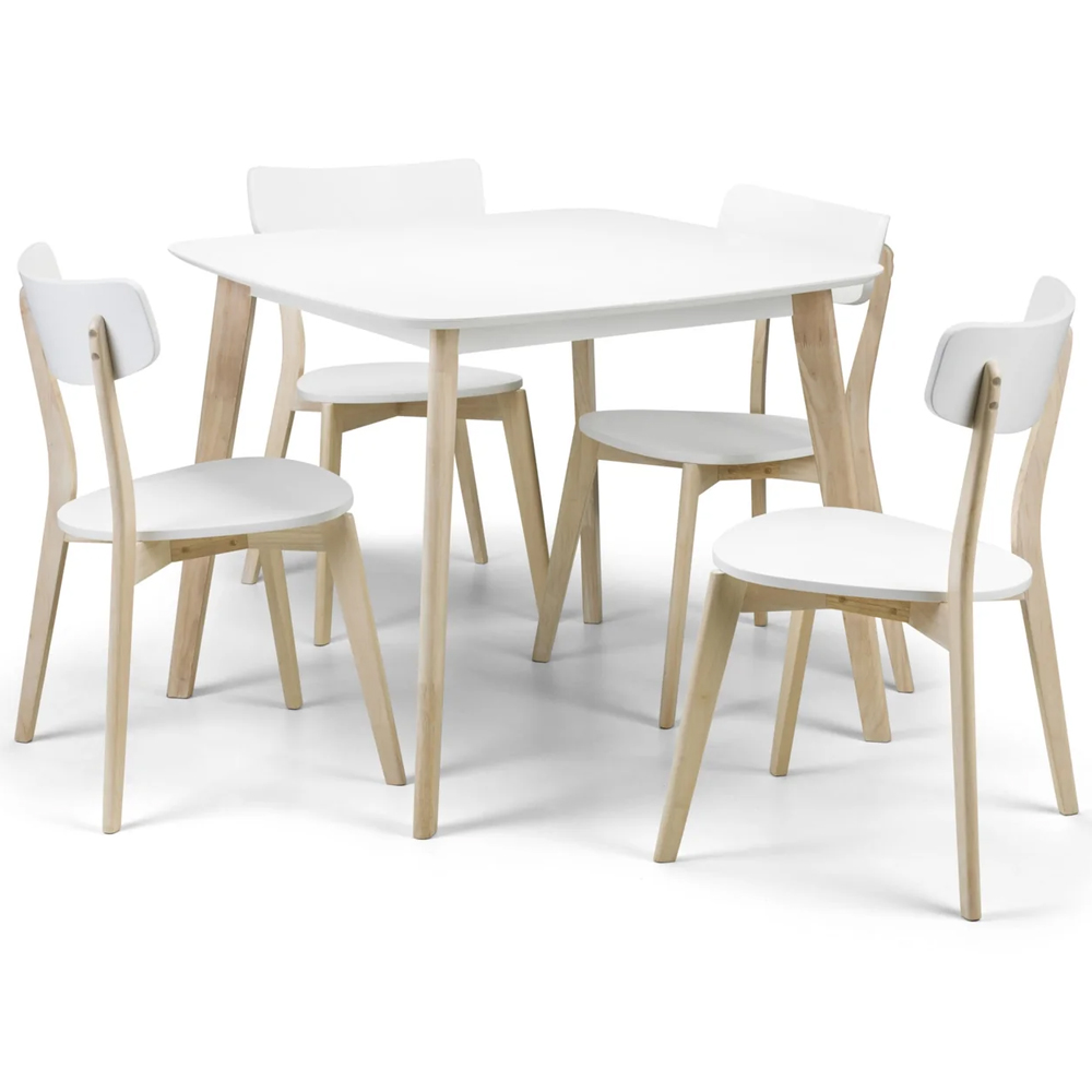 Calah Wooden Square Dining Table With 4 Chairs - White And Oak