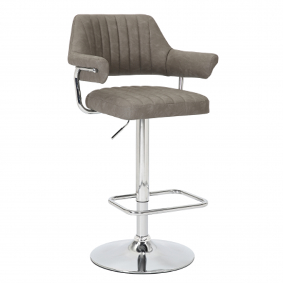 Calais Charcoal Leather Bar Stools With Chrome Base In Pair