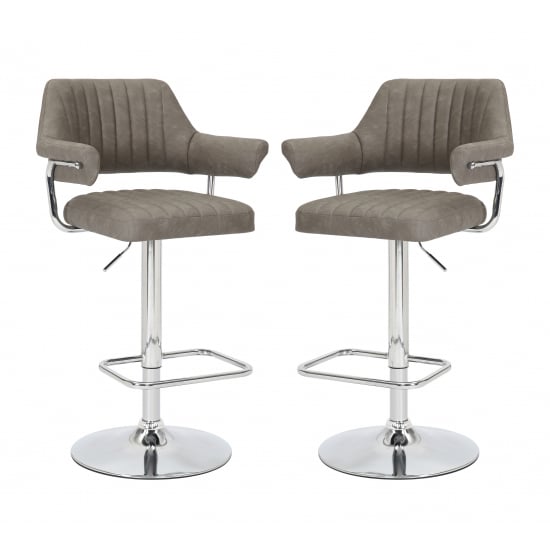 Read more about Calais charcoal leather bar stools with chrome base in pair