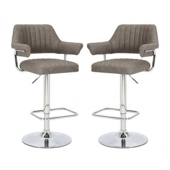 Calais Charcoal Leather Effect Bar Stools In Pair