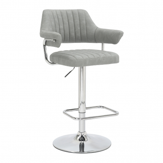 Calais Light Grey Leather Bar Stools With Chrome Base In Pair
