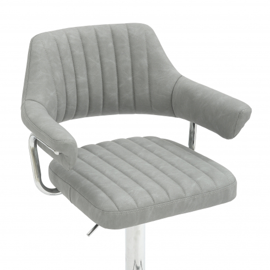 Calais Light Grey Leather Bar Stools With Chrome Base In Pair