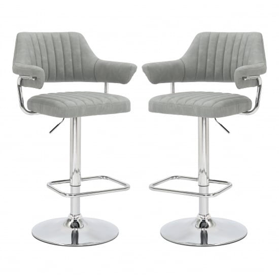 Product photograph of Calais Light Grey Leather Effect Bar Stools In Pair from Furniture in Fashion