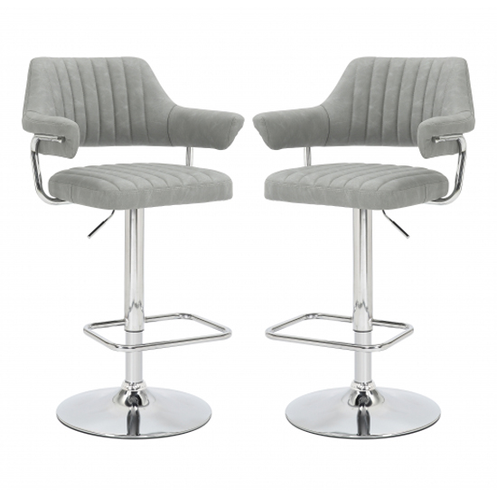 Calais Light Grey Leather Effect Bar Stools In Pair