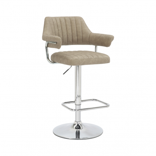 Calais Mink Leather Bar Stools With Chrome Base In Pair