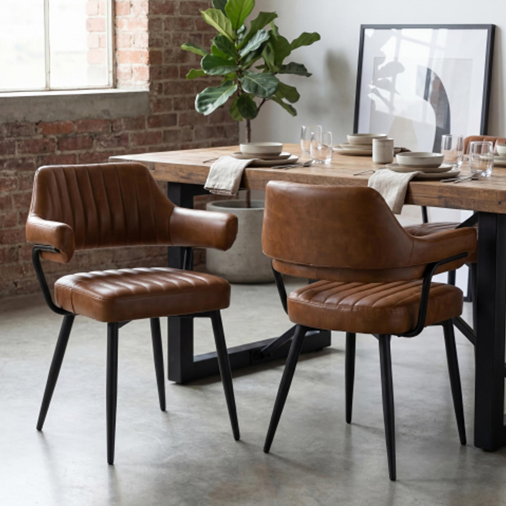 Calais Tan Leather Effect Dining Chairs in Pair