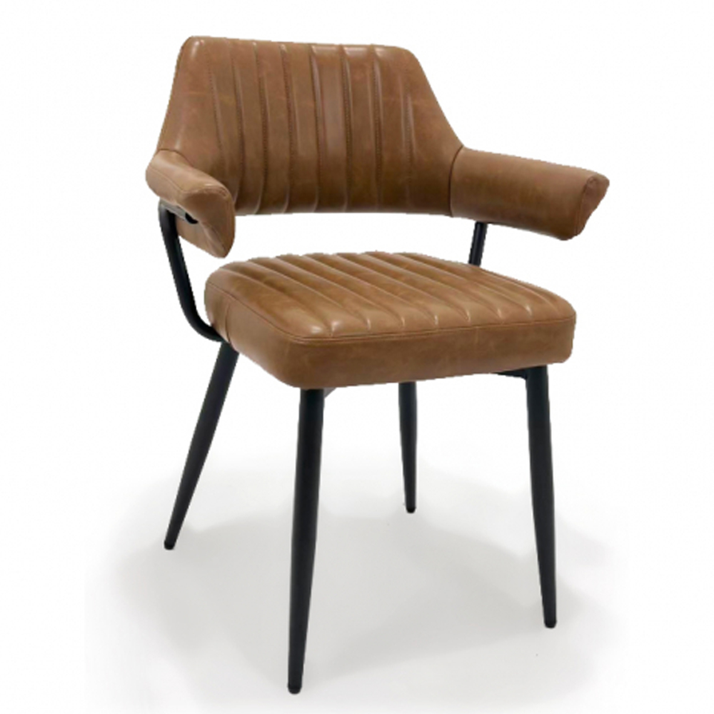 Calais Tan Leather Effect Dining Chairs in Pair