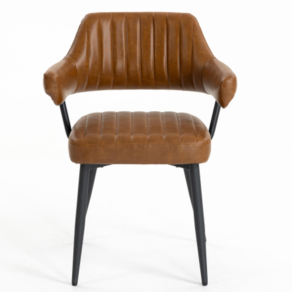 Calais Tan Leather Effect Dining Chairs in Pair