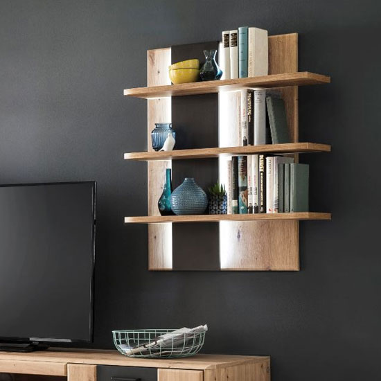 Calais Wooden Vertical Wall Shelving Unit In Planked Oak Furniture in