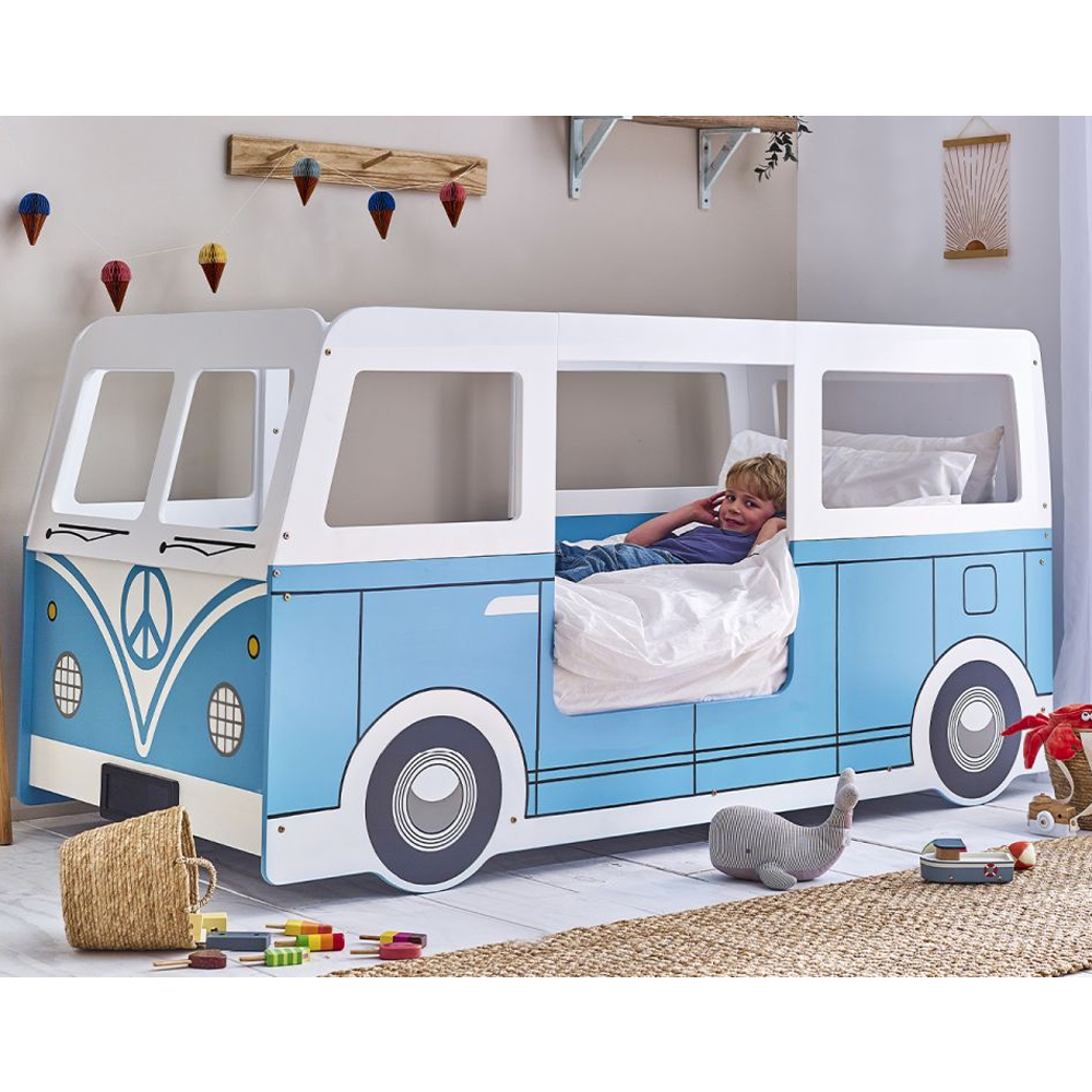 Read more about Calaminag wooden bus shape children bed in light blue