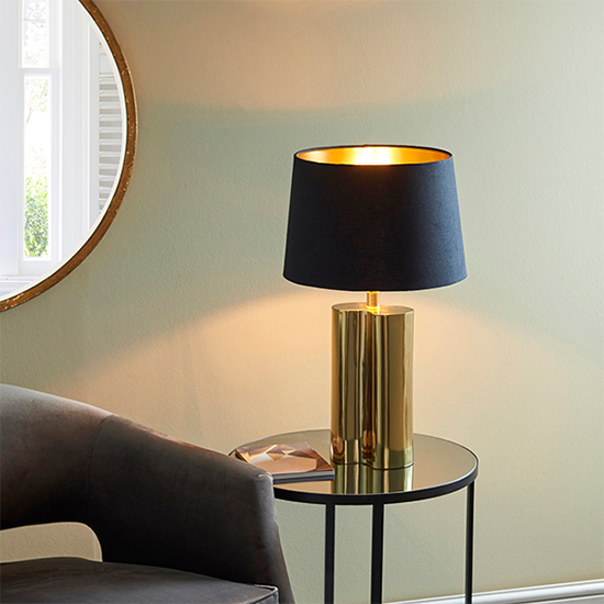 Calan Black Cotton Shade Table Lamp In Gold_3