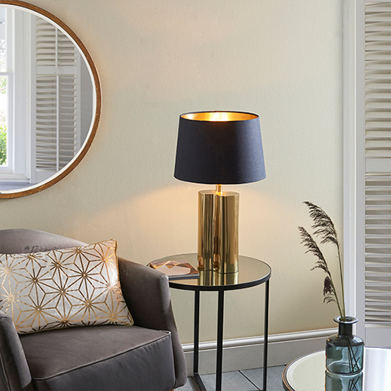 Calan Black Cotton Shade Table Lamp In Gold_4