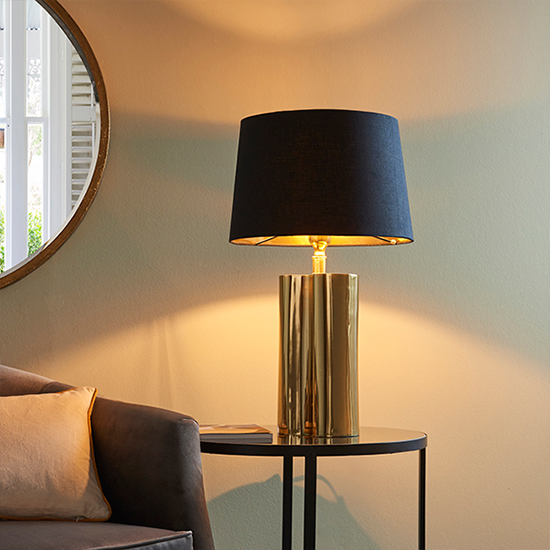Calan Black Cotton Shade Table Lamp In Gold_5