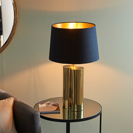 Calan Black Cotton Shade Table Lamp In Gold_1