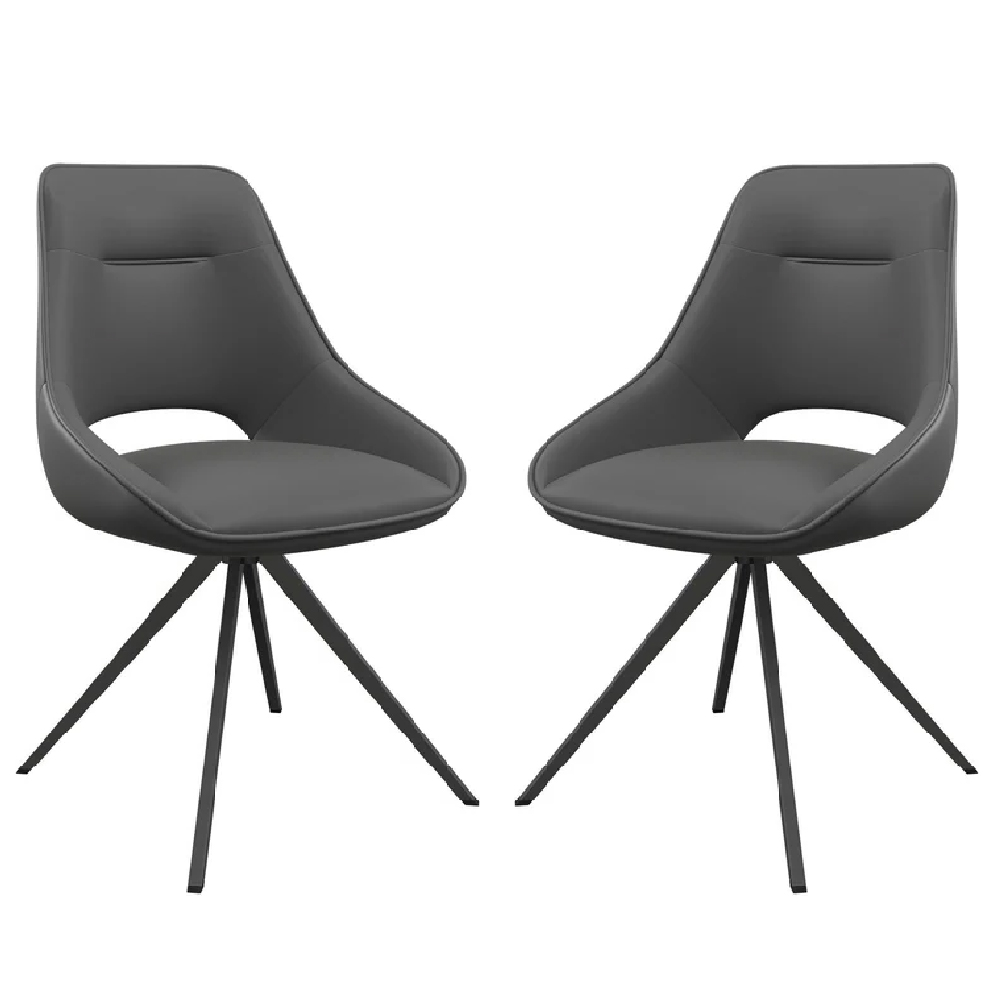 Read more about Caldwell grey leather swivel dining chairs in pair
