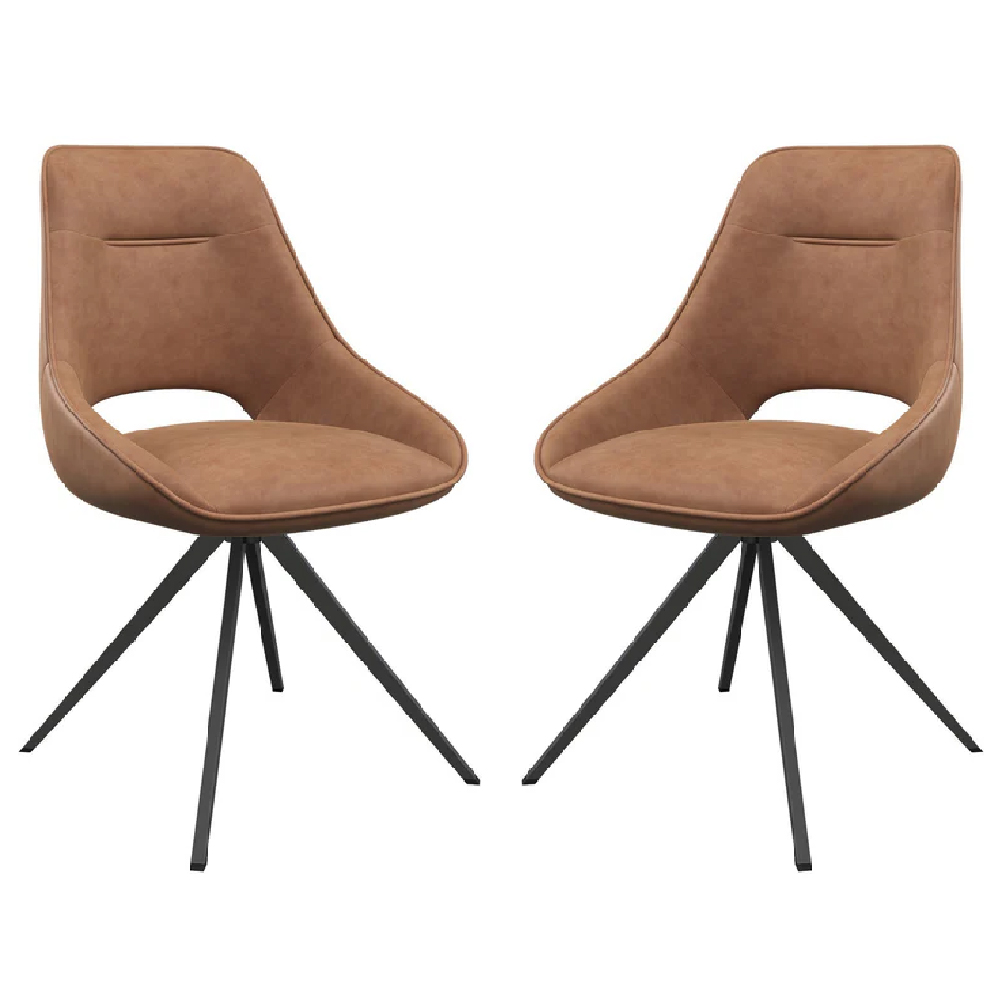 Read more about Caldwell tan leather swivel dining chairs in pair