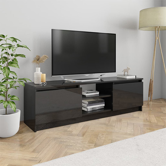 Caley High Gloss TV Stand With 2 Doors In Black