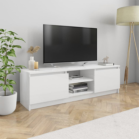Caley High Gloss TV Stand With 2 Doors In White Furniture in Fashion