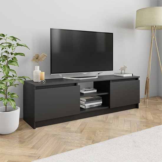 Caley Wooden TV Stand With 2 Doors In Black_1