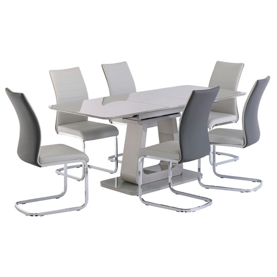 Calgary Extending Dining Set In Light Grey With 6 Jasper Chairs